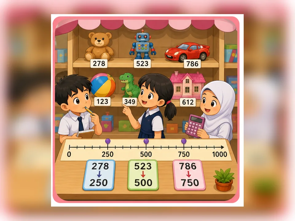 Ilustrasi kartun Matematik Tahun 2 Unit 1 Muka 4: Bundar dan Anggar