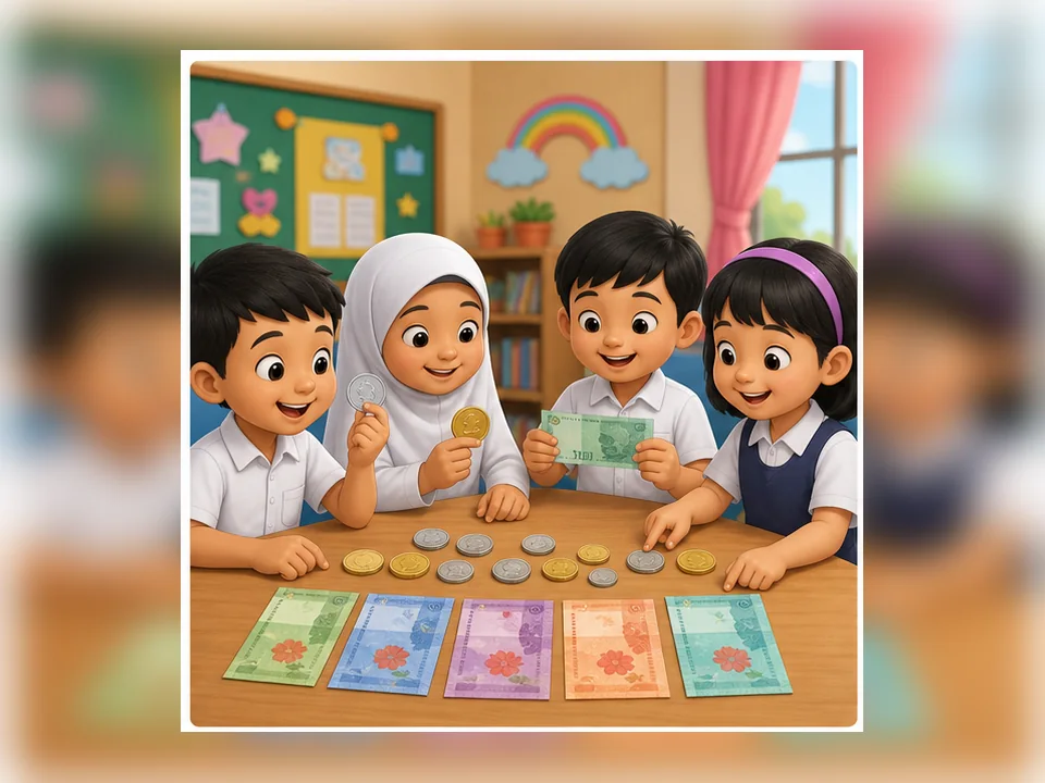 Ilustrasi kartun Matematik Tahun 2 Unit 4 Muka 1: Kenal Wang Malaysia