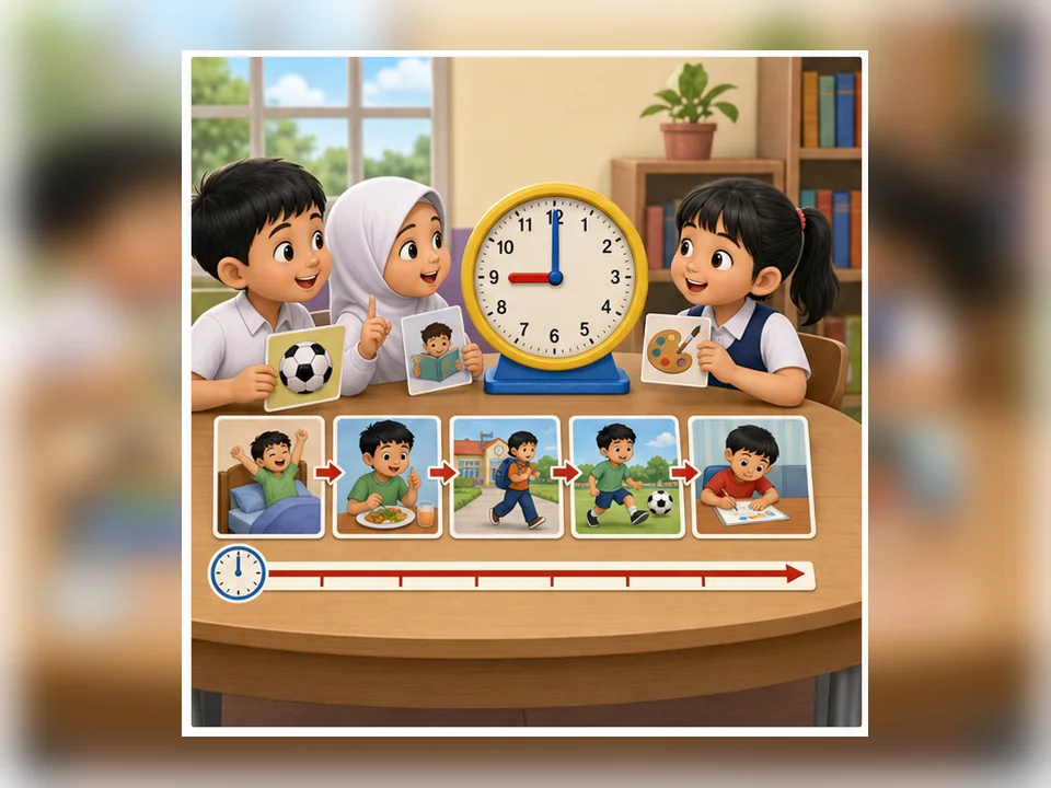 Ilustrasi kartun Matematik Tahun 2 Unit 5 Muka 3: Tempoh Masa