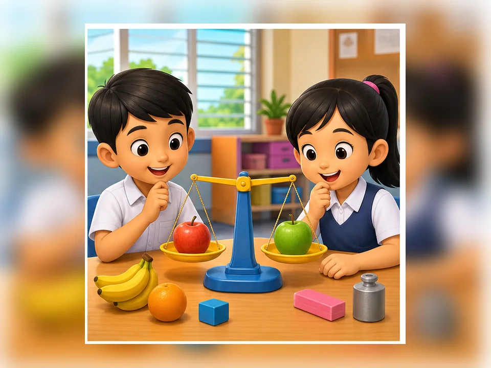 Ilustrasi kartun Matematik Tahun 2 Unit 6 Muka 2: Jisim