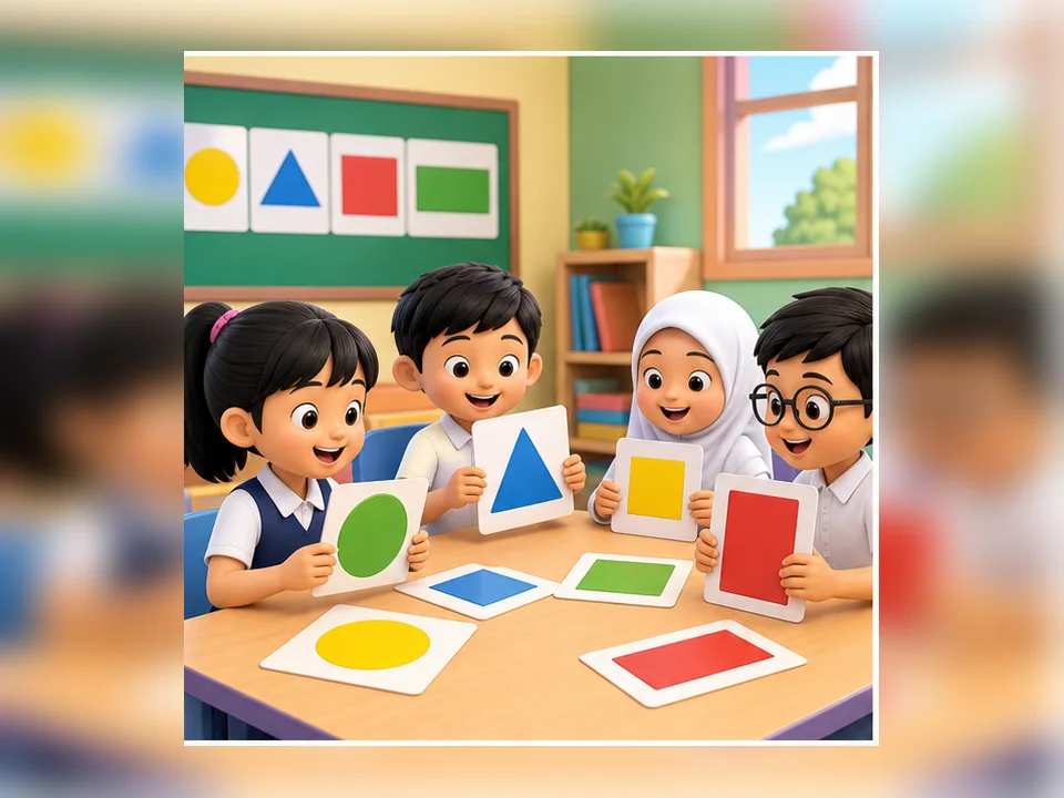 Ilustrasi kartun Matematik Tahun 2 Unit 7 Muka 1: Bentuk Dua Dimensi