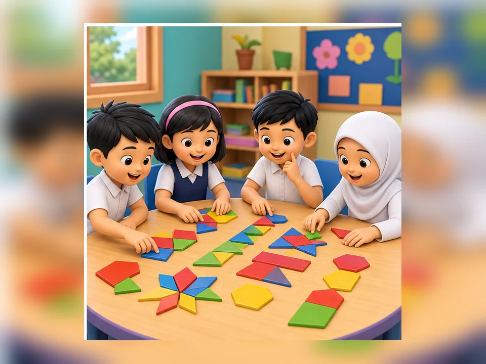 Ilustrasi kartun Matematik Tahun 2 Unit 7 Muka 4: Corak dan Susunan