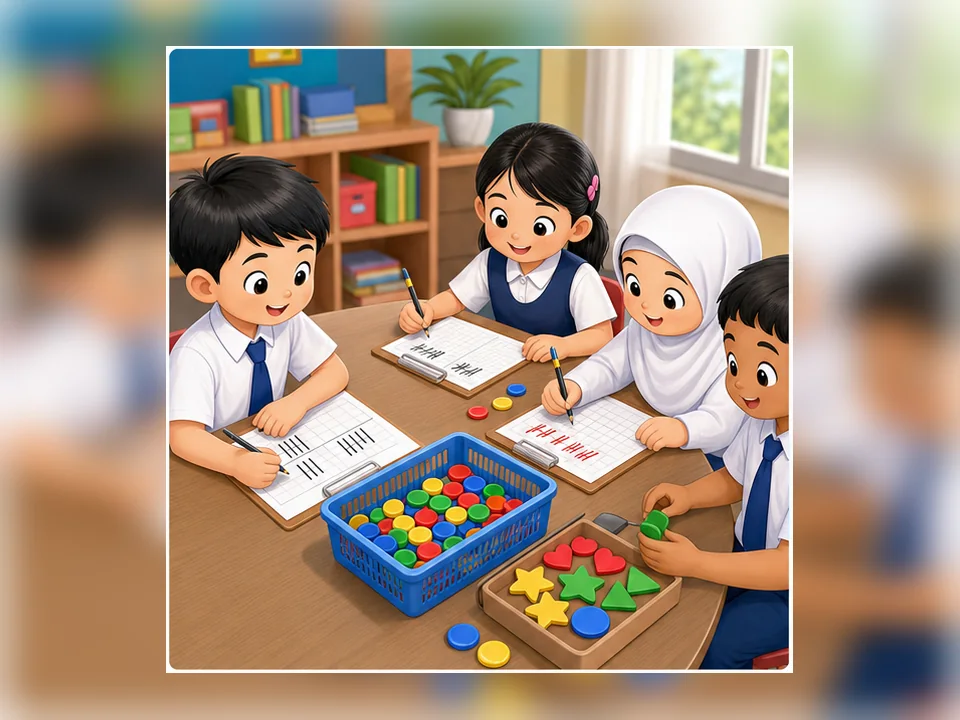 Ilustrasi kartun Matematik Tahun 2 Unit 8 Muka 1: Kumpul Data