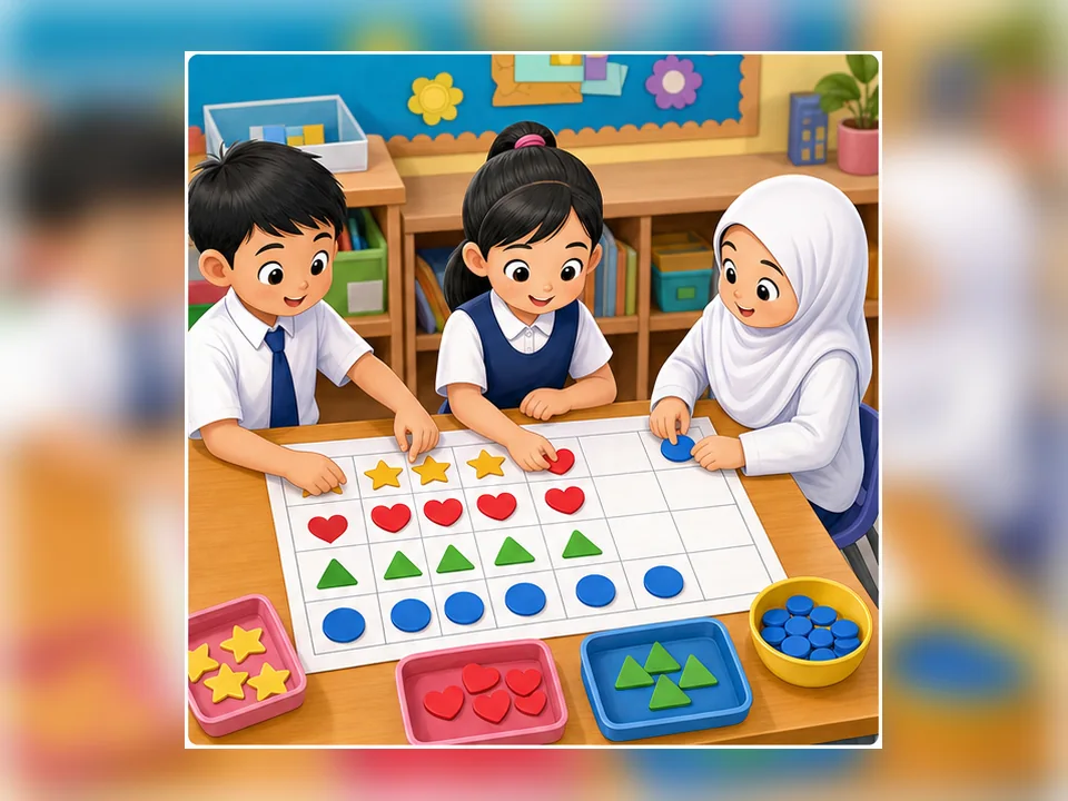 Ilustrasi kartun Matematik Tahun 2 Unit 8 Muka 2: Jadual dan Gundalan