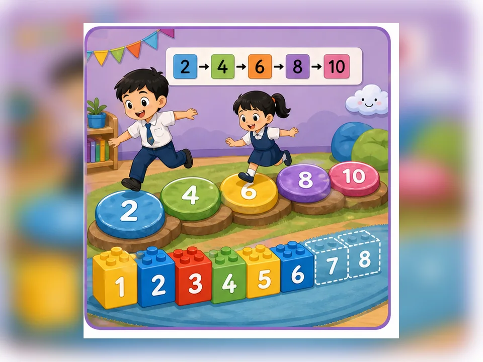 Ilustrasi kartun Matematik Tahun 3 Unit 1 Muka 4: Pola Nombor