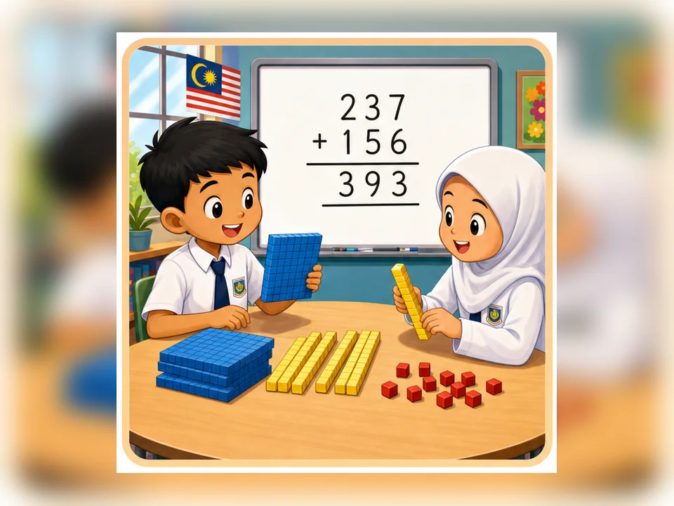 Ilustrasi kartun Matematik Tahun 3 Unit 2 Muka 1: Operasi Tambah