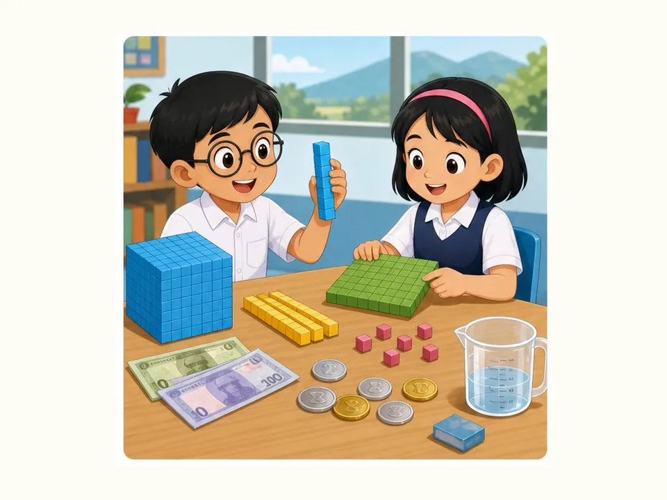 Ilustrasi kartun Matematik Tahun 3 Unit 3 Muka 3: Kenal Perpuluhan