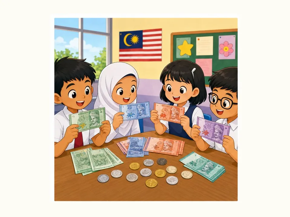 Ilustrasi kartun Matematik Tahun 3 Unit 4 Muka 1: Kenal Nilai Wang