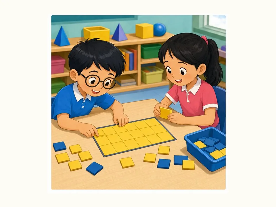 Ilustrasi kartun Matematik Tahun 3 Unit 7 Muka 3: Bentuk Tiga Dimensi