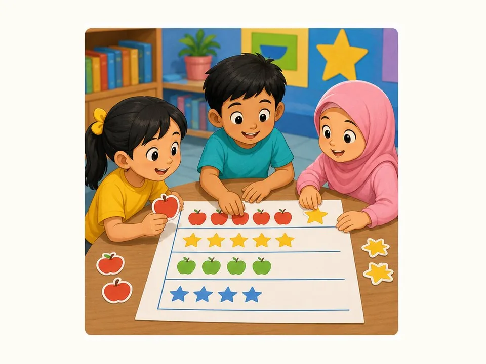 Ilustrasi kartun Matematik Tahun 3 Unit 9 Muka 3: Carta Palang
