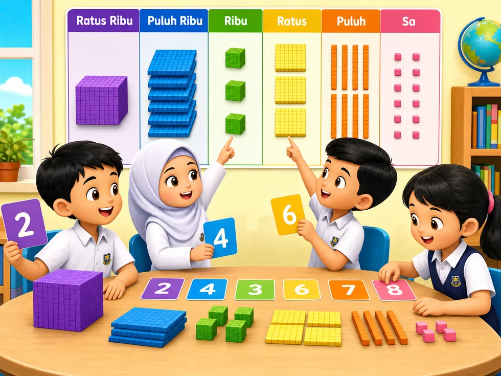 Murid belajar nilai tempat dan nilai digit menggunakan carta nombor