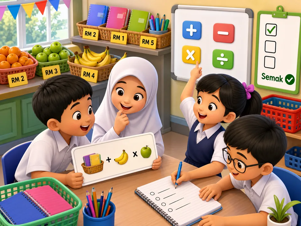 Murid memilih operasi matematik untuk menyelesaikan masalah harian