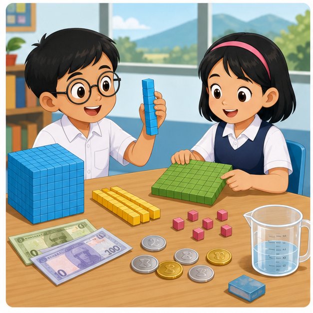 Murid belajar perpuluhan menggunakan blok dan ukuran