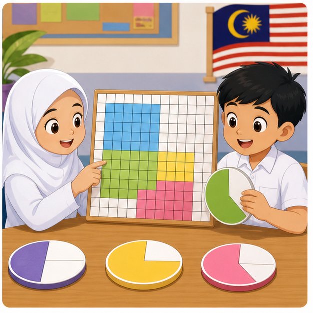Murid belajar peratus menggunakan petak seratus