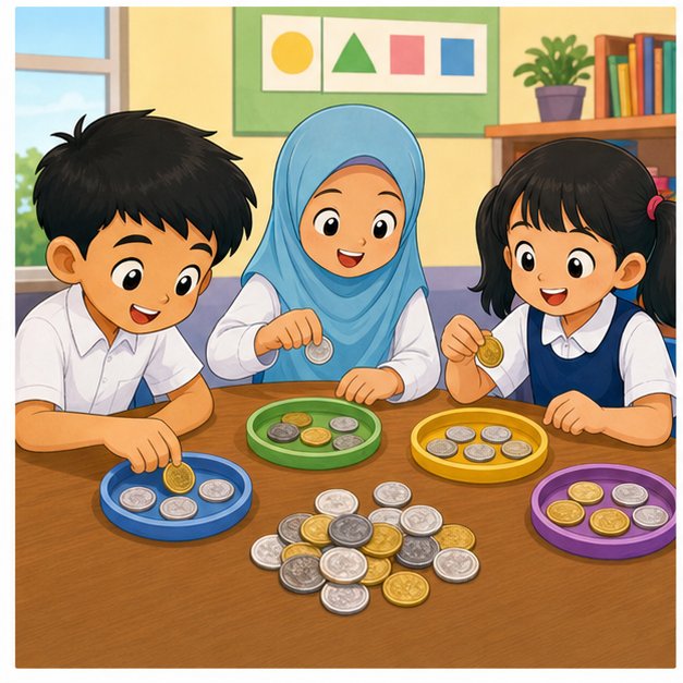 Murid mengumpul wang dalam kumpulan sama banyak