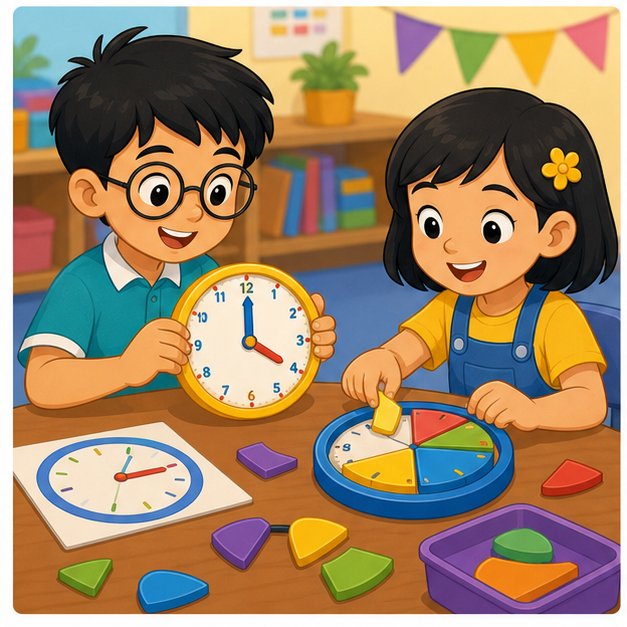 Murid belajar tambah dan tolak masa menggunakan jam
