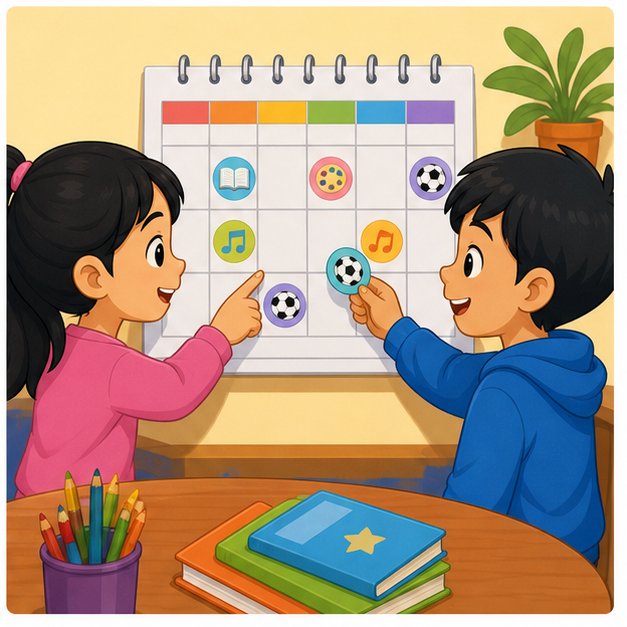 Murid merancang aktiviti menggunakan kalendar