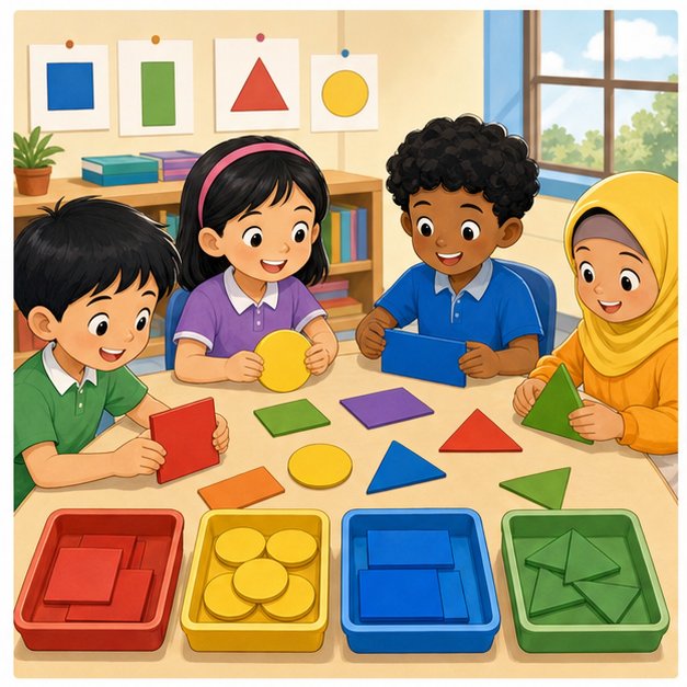 Murid menyusun bentuk dua dimensi