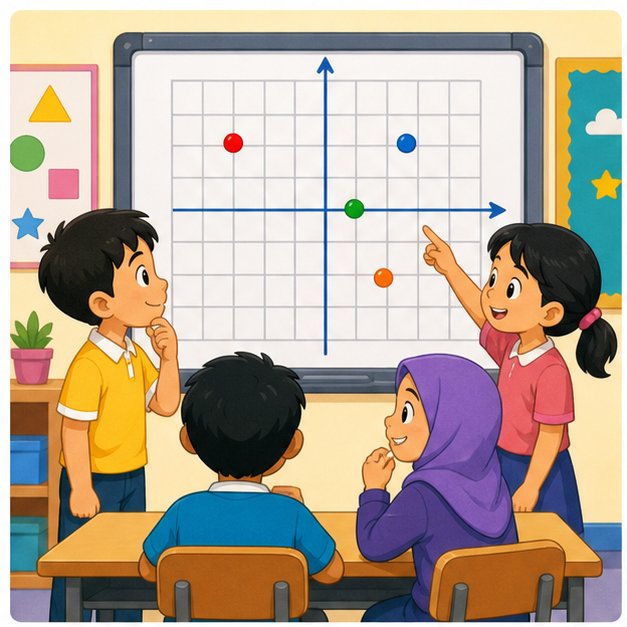 Murid membaca titik pada grid koordinat