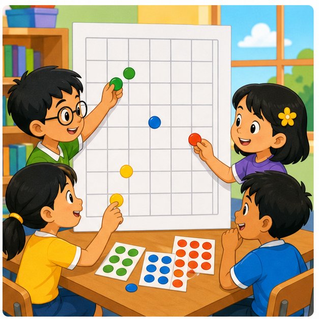 Murid meletakkan penanda pada grid