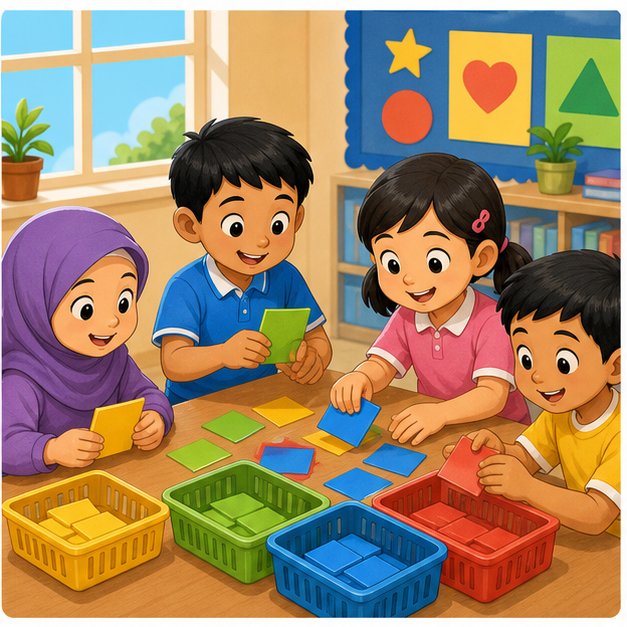 Murid mengumpul dan menyusun data menggunakan kad warna