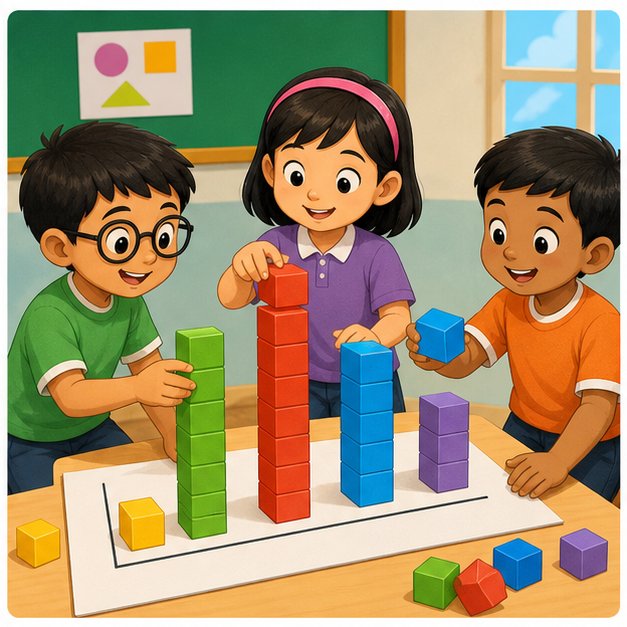 Murid membina carta palang menggunakan blok warna