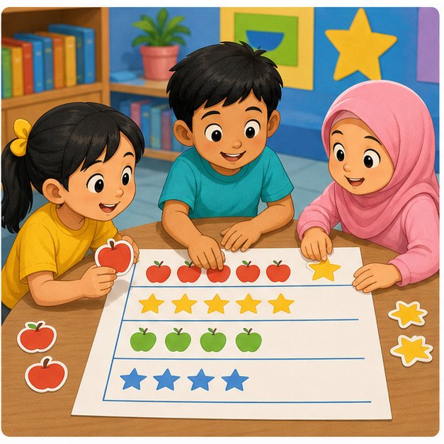 Murid membina piktograf menggunakan ikon berulang