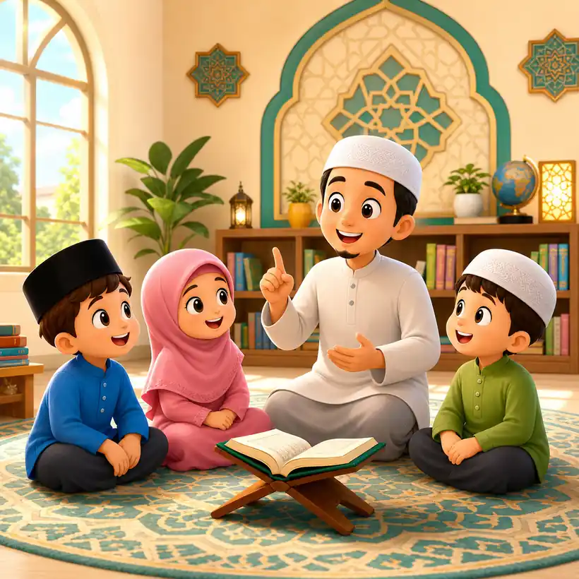 Kartun murid belajar Surah Asy-Syarh
