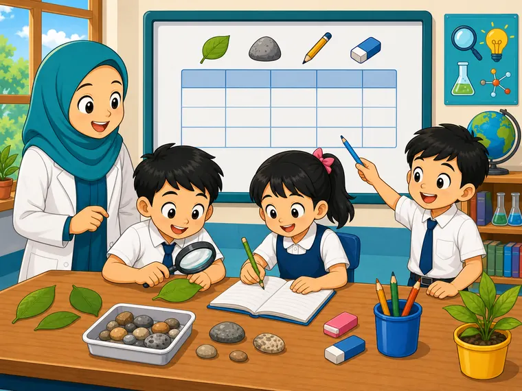Murid menjalankan aktiviti pemerhatian dan mencatat dapatan