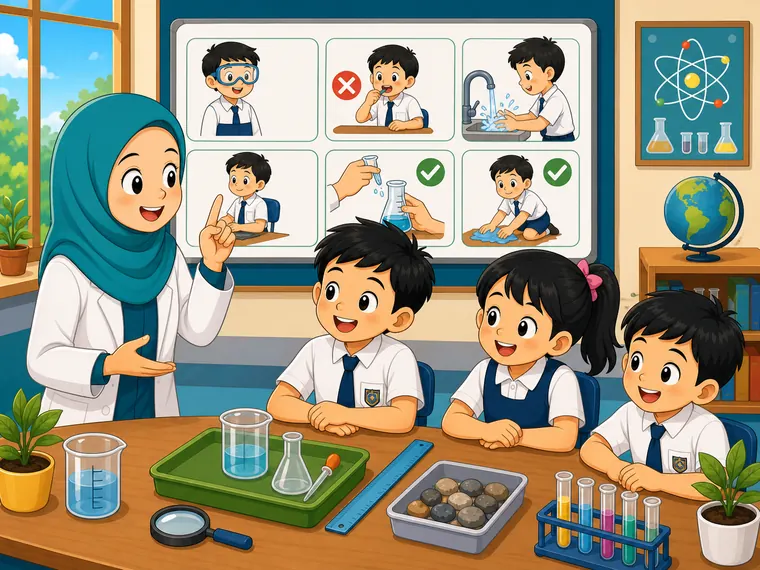 Guru menerangkan peraturan sebelum aktiviti sains bermula