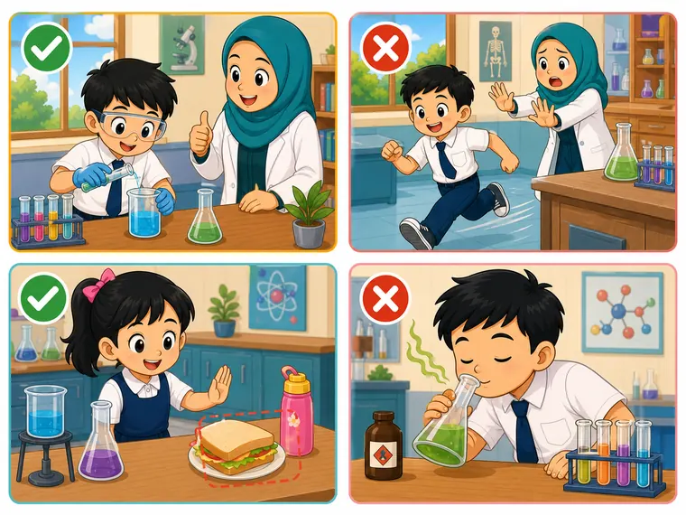 Murid mematuhi peraturan semasa aktiviti sains