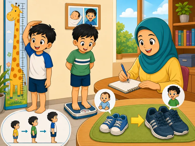 Murid mengukur tinggi dan berat badan semasa membesar