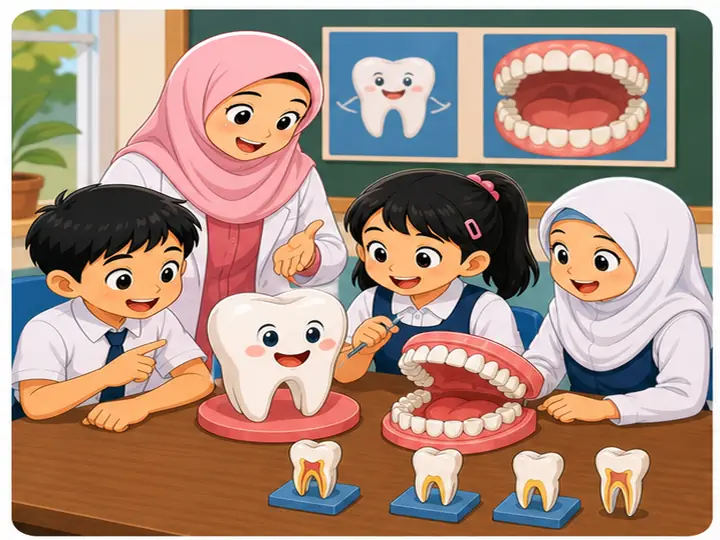 Murid belajar tentang jenis gigi manusia