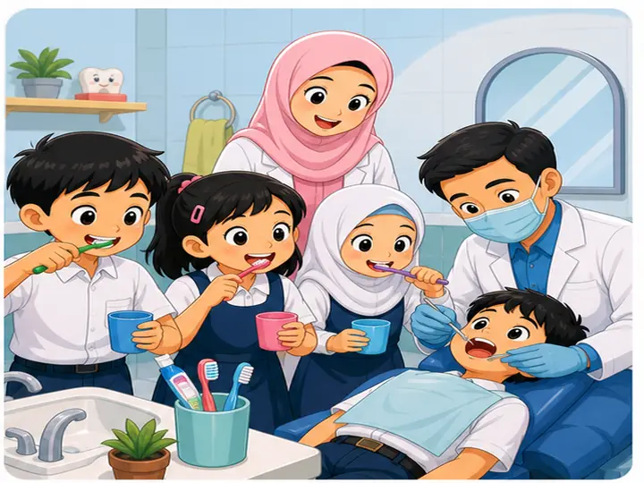 Murid menjaga kebersihan gigi