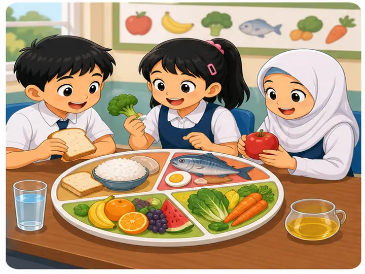 Murid memilih makanan seimbang