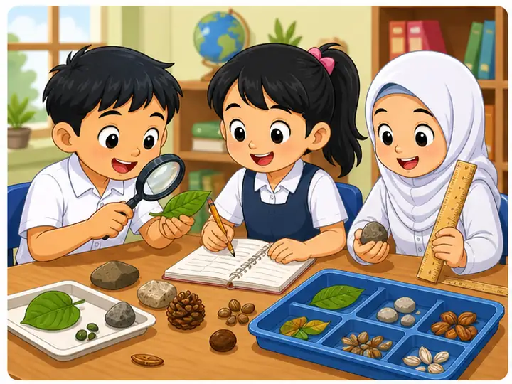 Murid memerhati, mengelas dan mengukur objek sains