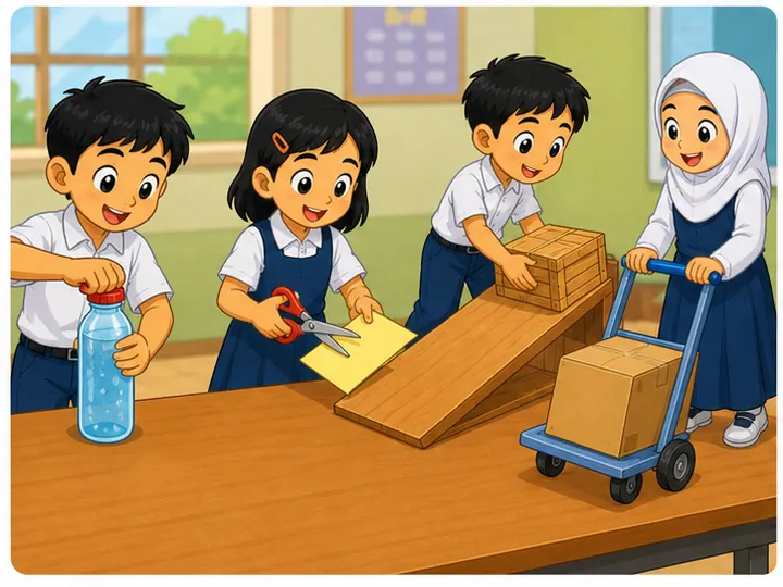 Murid menggunakan mesin ringkas dalam situasi harian