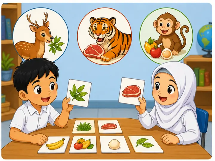 Murid mengelas haiwan mengikut makanan