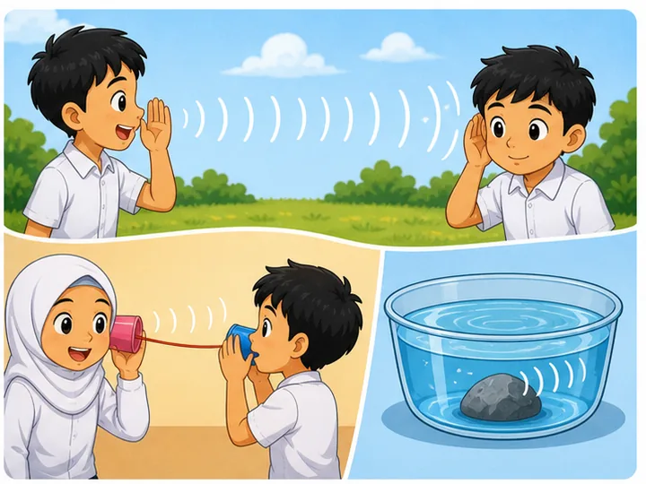 Murid meneroka bunyi bergerak melalui medium