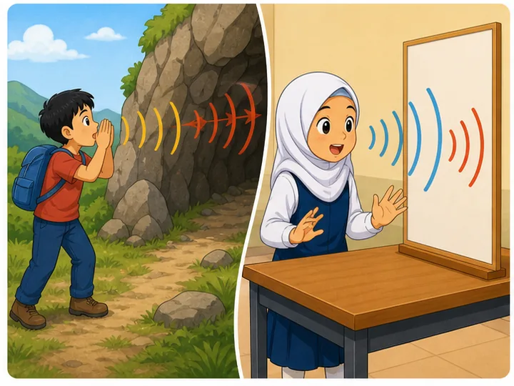 Murid memerhati pantulan bunyi dan gema