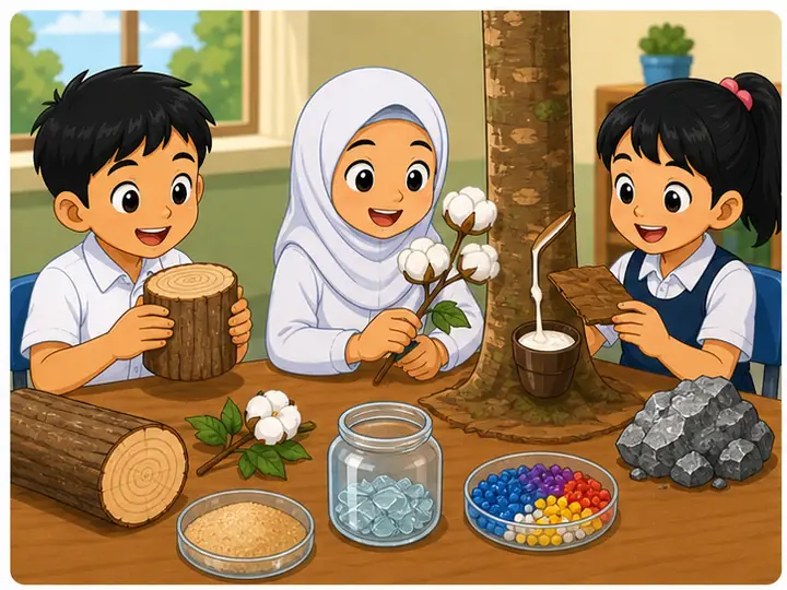 Murid menyusun sumber asas bahan