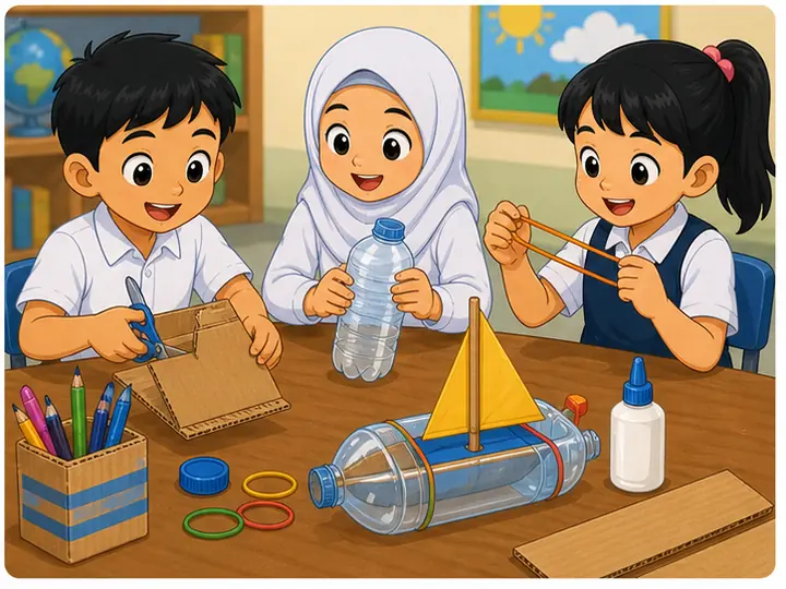 Murid mereka cipta objek menggunakan bahan sesuai