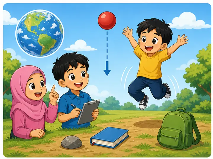Murid memerhati kesan graviti Bumi