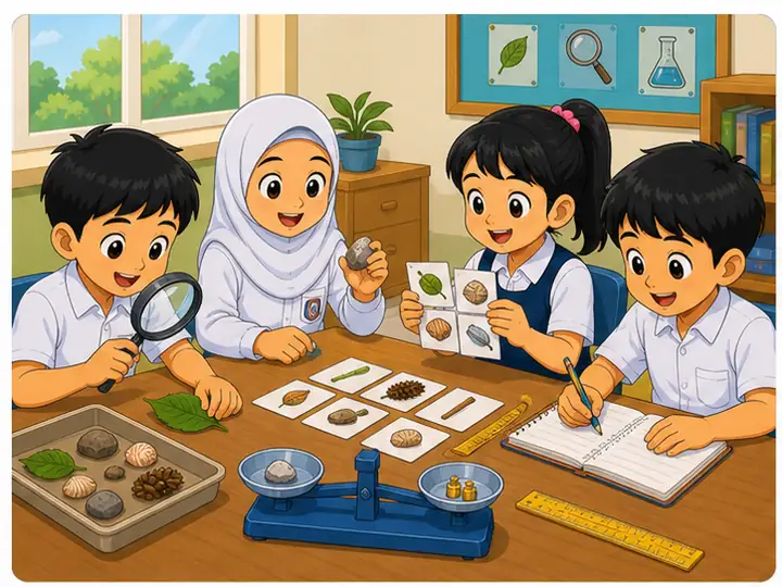 Murid menggunakan kemahiran proses sains seperti memerhati mengelas mengukur dan merekod