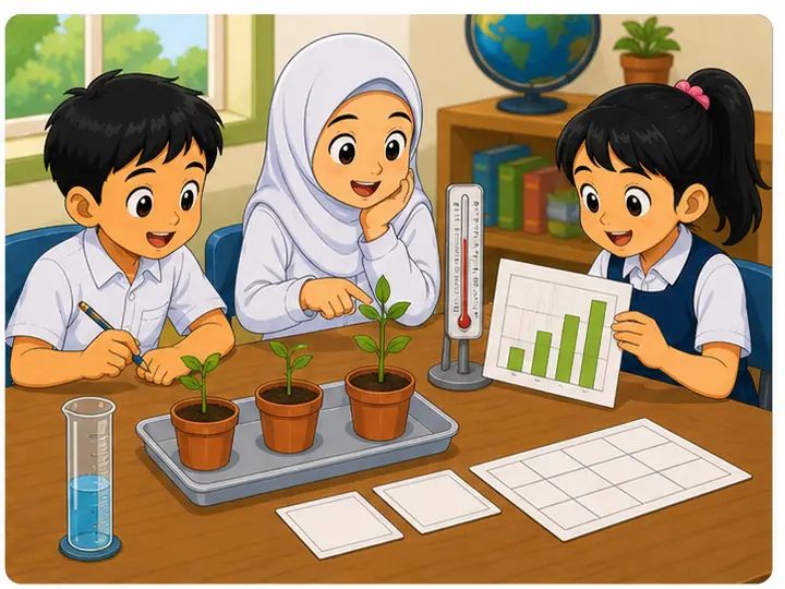 Murid membandingkan data pertumbuhan tumbuhan dan membina carta