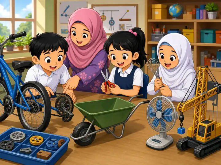Murid melabel mesin ringkas pada objek harian