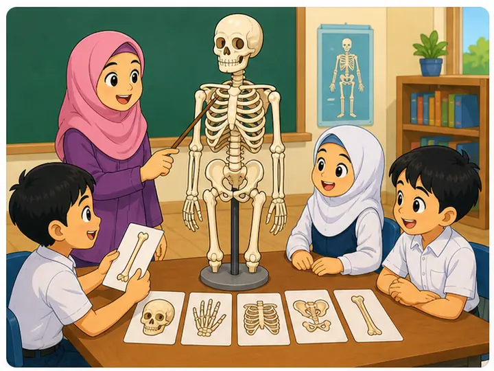 Murid belajar sistem rangka menggunakan model rangka