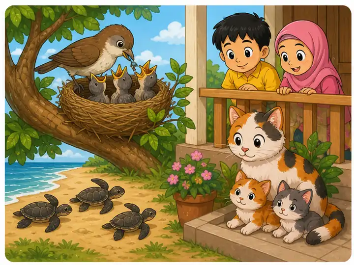 Haiwan menjaga telur dan anak