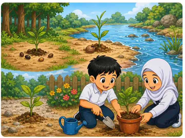 Anak pokok tumbuh di pelbagai tempat