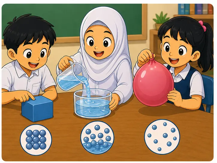 Aktiviti membandingkan pepejal, cecair dan gas
